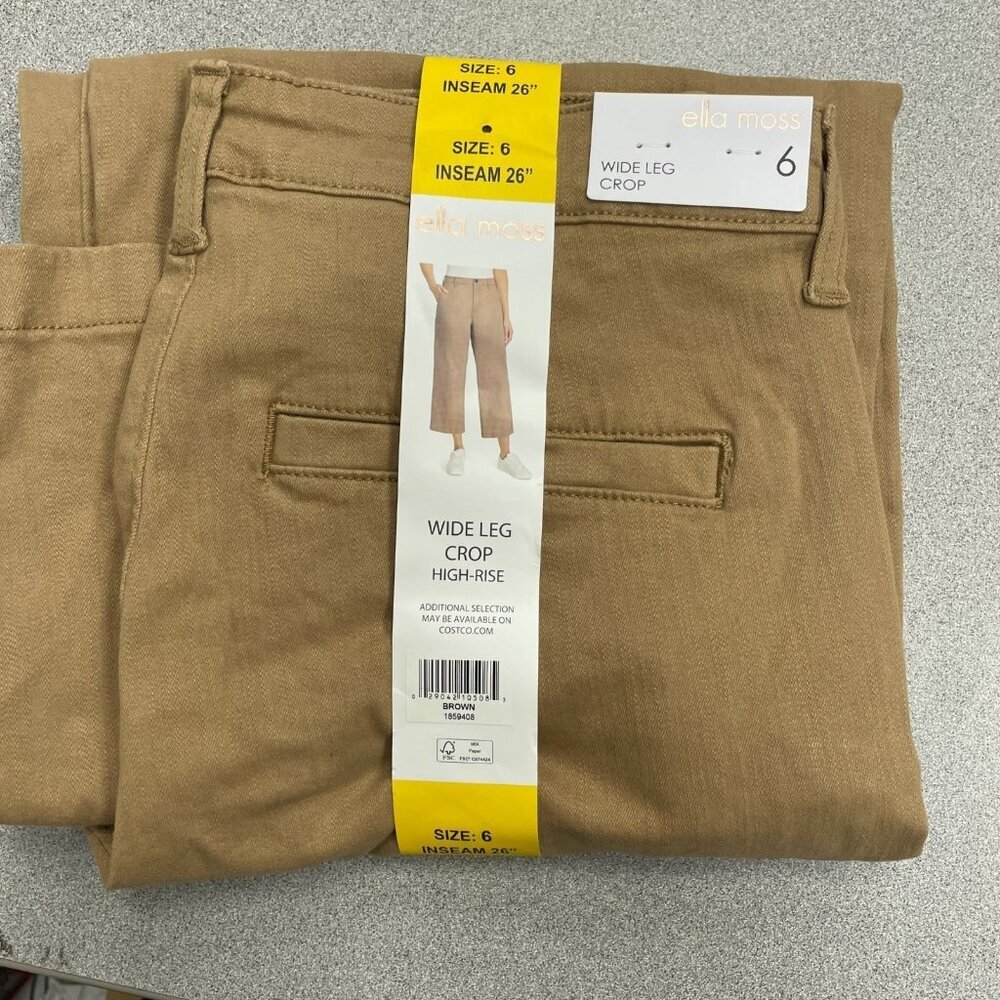 NEW Ella Moss Women's 6 Wide Leg Crop High-Rise Pants Brown Cotton G1471 - Picture 4 of 11